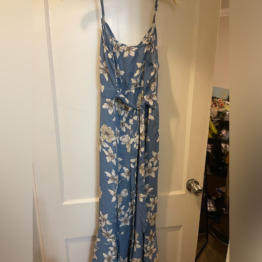 Blue floral spaghetti strap dress